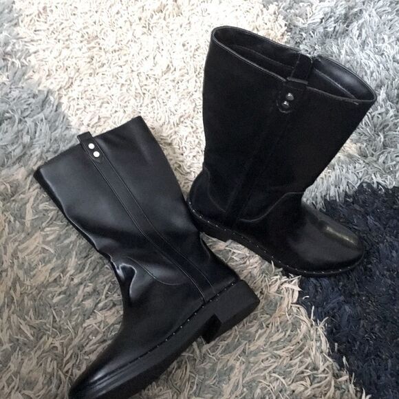 black vegan knee high Combat boots 6 - Picture 1 of 10
